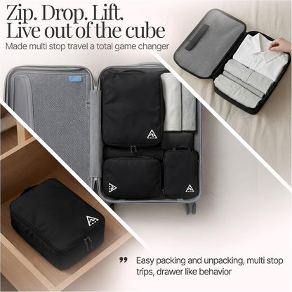 Well Traveled 8 pcs Compression Packing Bags Cubes Set with HybridMax Double-Capacity Design - Packing Cubes for Travel Compression to Maximize Limited Luggage Space, Black