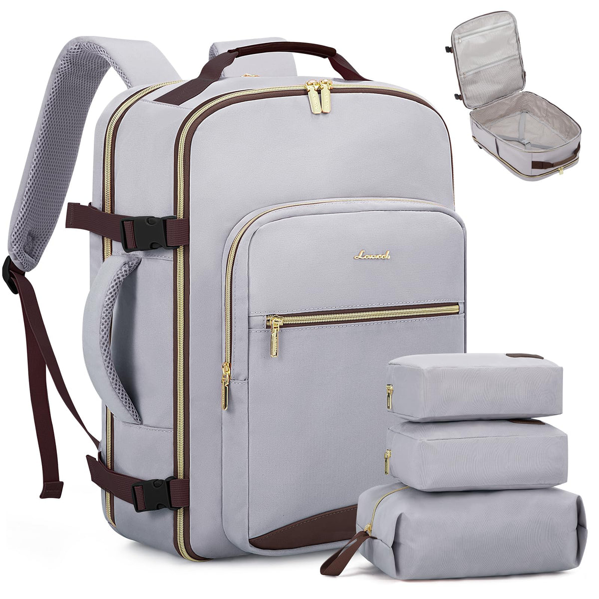 LOVEVOOK 40L Travel Backpack Flight Approved Carry on Backpack,3 Packing Cubes,Waterproof Personal Item Travel Bag,TSA Carry on Luggage Suitcase Travel Essentials,Gifts for Women & Men,fits 17" Laptop