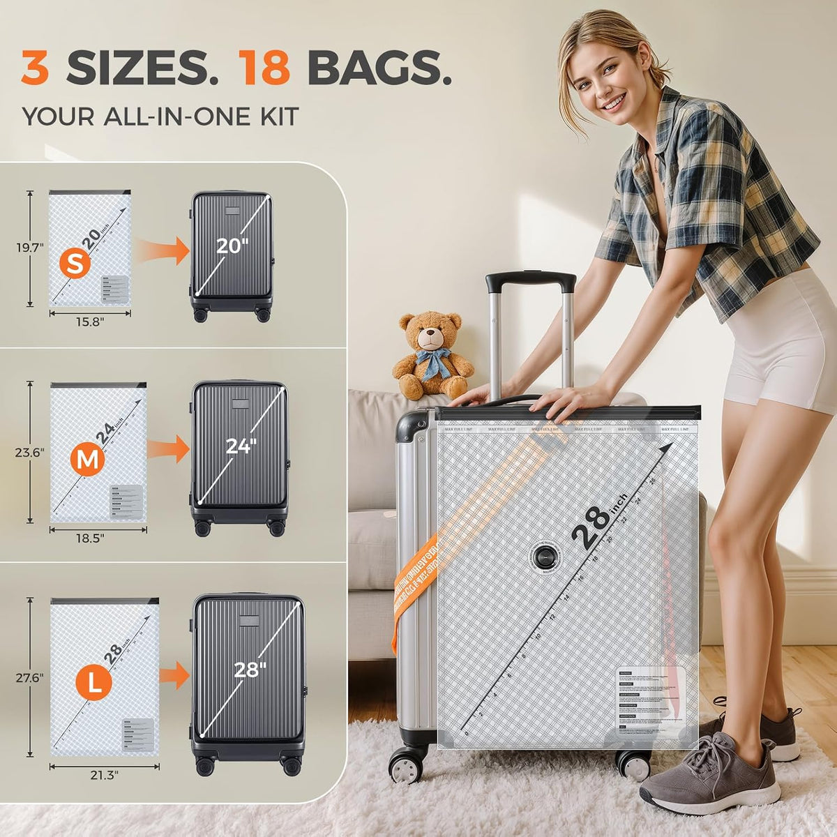 Nicetree 18 Pack Vacuum Storage Bags for Travel with Rechargeable Pump