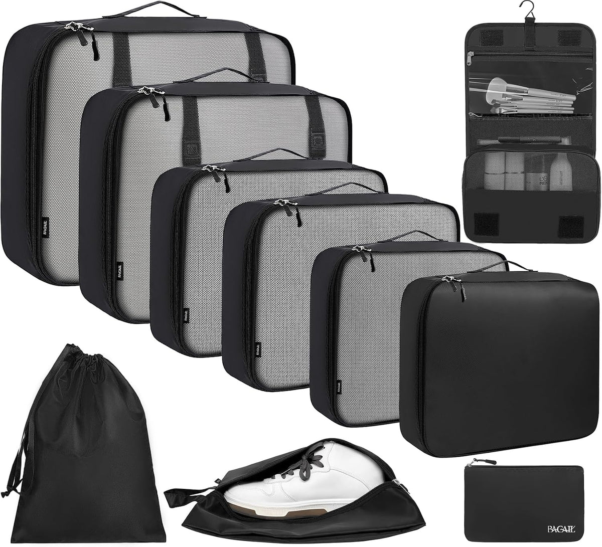 BAGAIL 6 Set/8 Set/10 Set Packing Cubes Various Sizes Packing Organizer for Travel Accessories Luggage Carry On Suitcase
