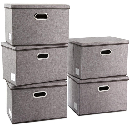 PRANDOM Large Collapsible Storage Bins with Lids [3-Pack] Linen/Cotton Blend Foldable Storage Boxes Organizer Containers Baskets Cube with Cover for Home Bedroom Closet Office Nursery(17.7x11.8x11.8)