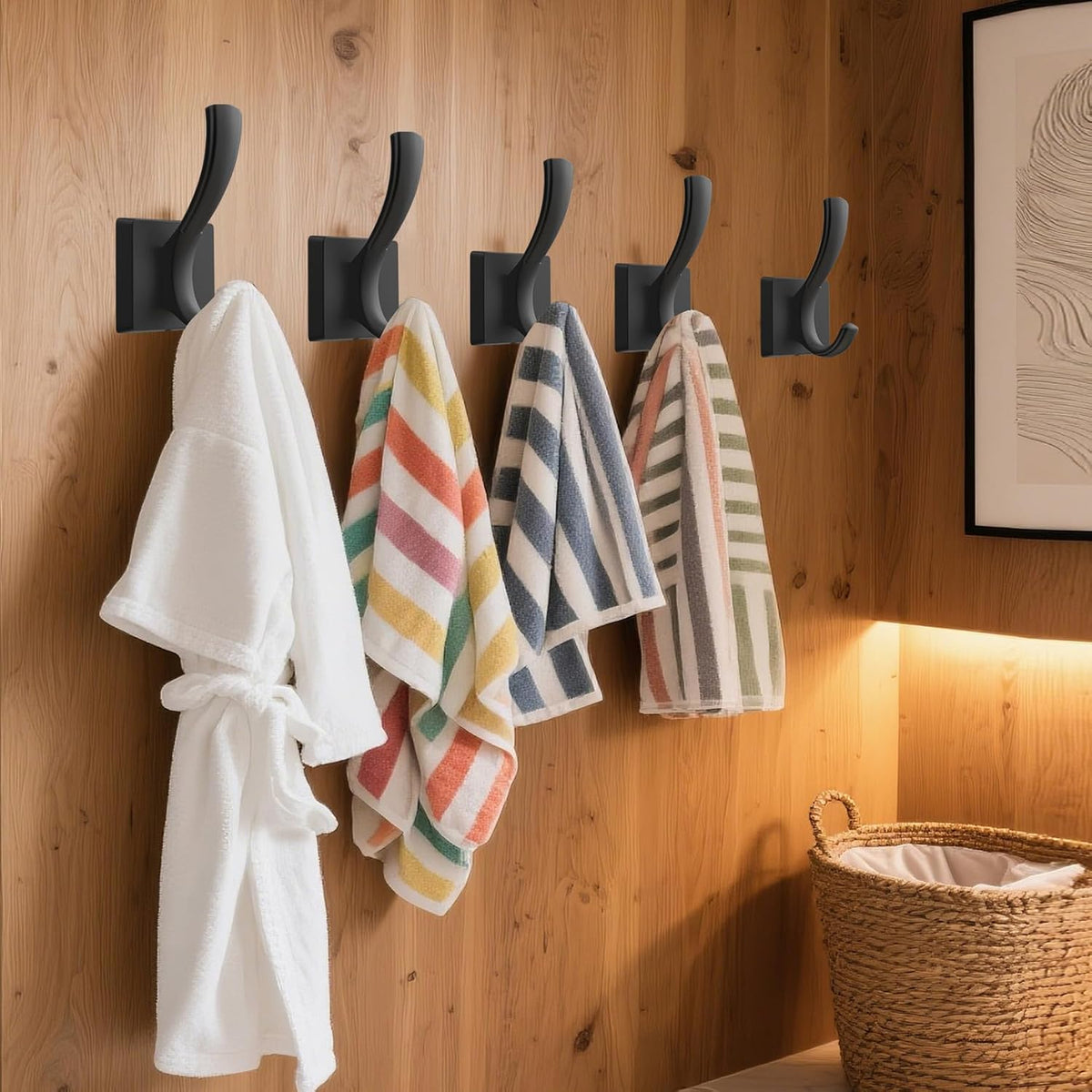 TOFIIGREM Black Towel Hooks Coat Hooks for Wall, Hand Towel Holder Robe Hook for Bathroom, Entryway Hat Hooks for Hanging Coat Towels Keys Hats (6 Pack)