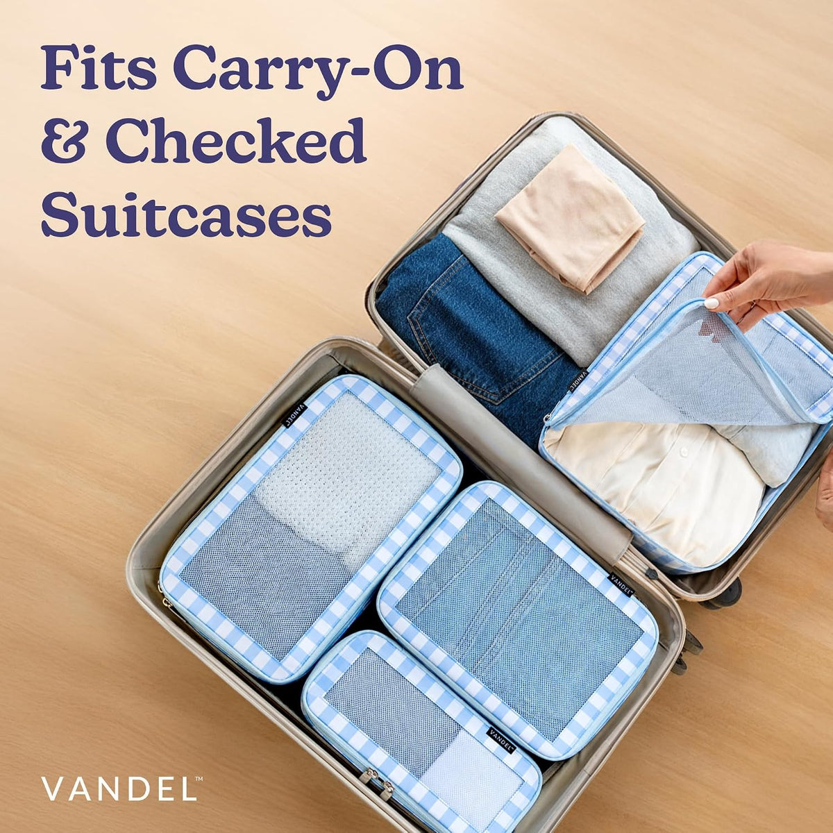 Vandel TSA-Friendly Packing Cubes for Carry On, Mesh Suitcase Organizer Bag