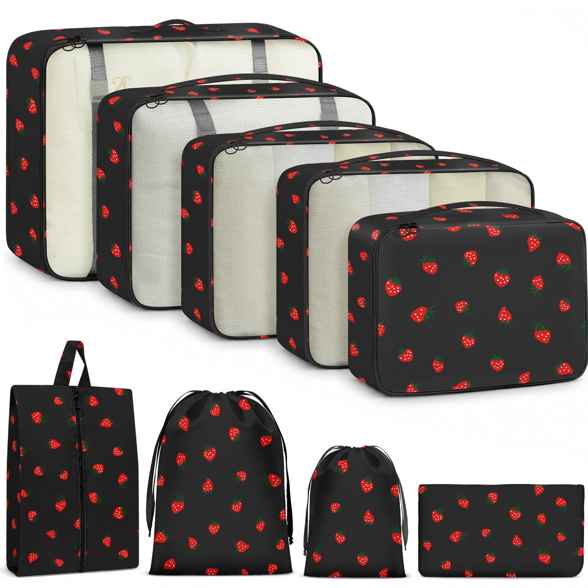 9 Set Packing Cubes for Travel Essentials - Lightweight Carry-On Luggage Organizer Bags with Shoe, Clothes & Laundry Bags for Airplane, Family & Business Travel, Leopard print