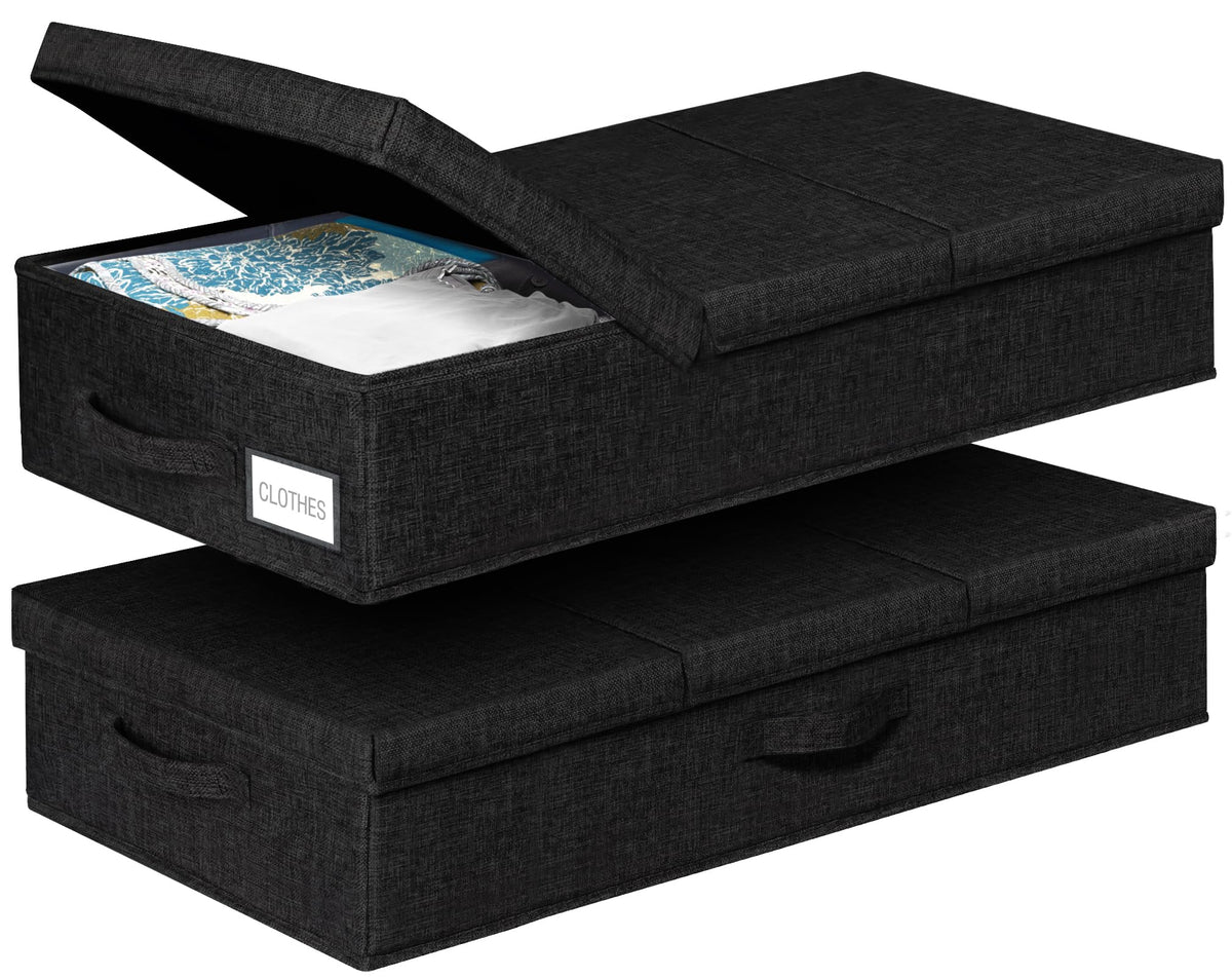 punemi 3 inch High Soft Low Profile Under Bed Storage Bins, 2 Pack, Grey