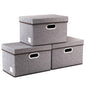PRANDOM Large Collapsible Storage Bins with Lids [3-Pack] Linen/Cotton Blend Foldable Storage Boxes Organizer Containers Baskets Cube with Cover for Home Bedroom Closet Office Nursery(17.7x11.8x11.8)