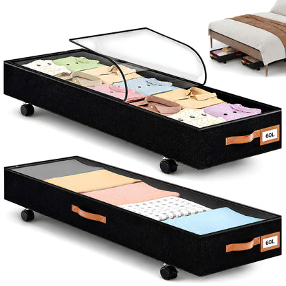 Under Bed Storage with Wheels 39inch, Extra Long Under Bed Storage Bins, Low Profile Under Bed Storage 5.5inch Height No Assemble Storage Containers, Under Bed Shoe Storage with Lids