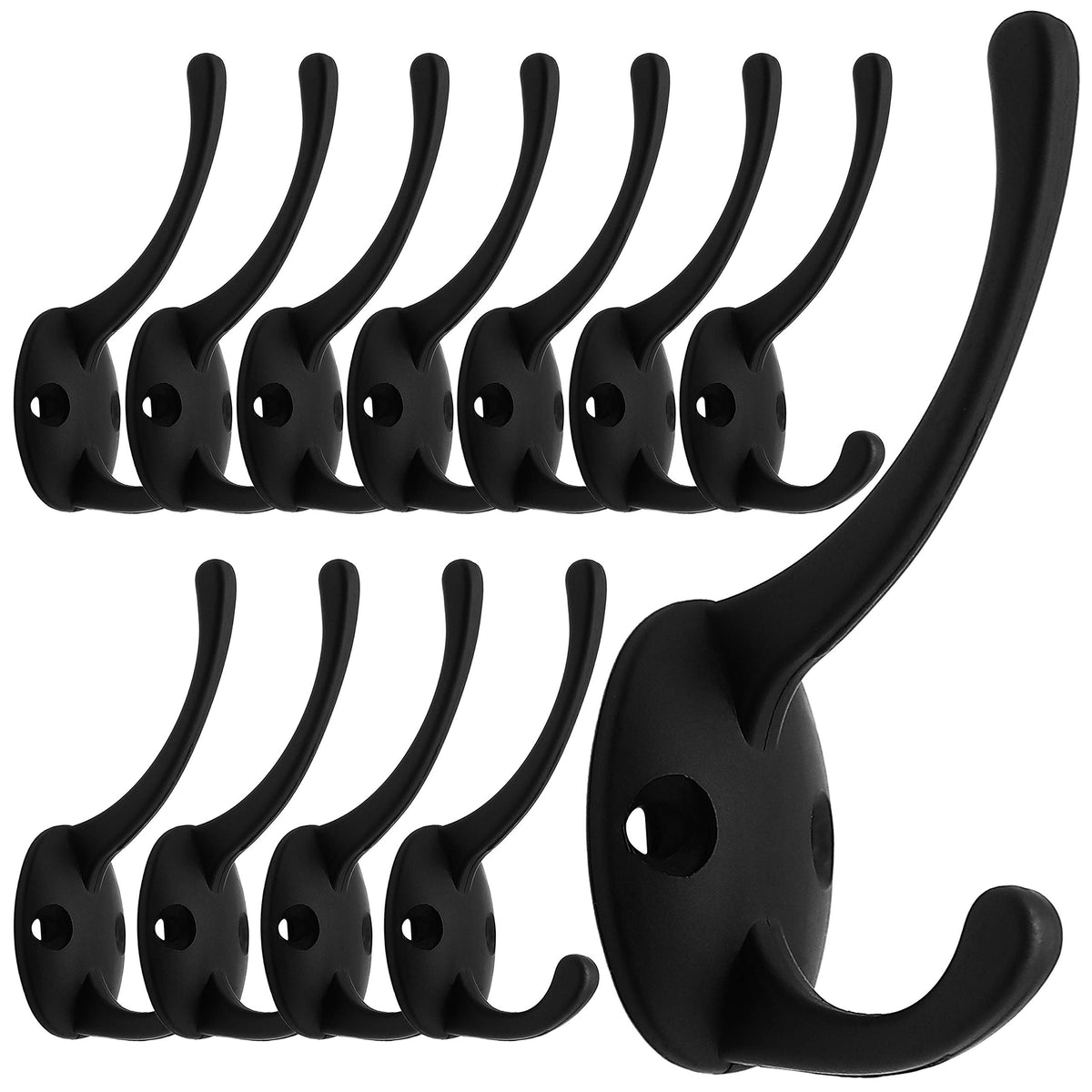 IBosins 32 Pack Black Double Coat Hooks Wall Mounted with 64 Screws