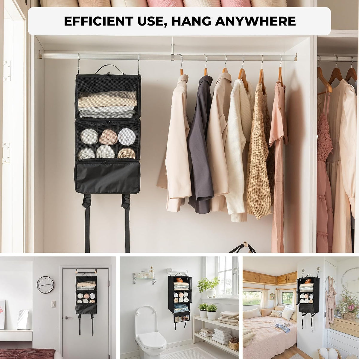 GRANNY SAYS Hanging Packing Cubes for Travel, Large Luggage Bags, Black