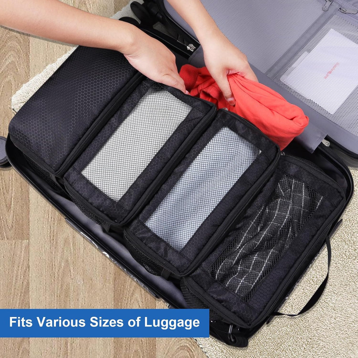 Olosar Suitcase Organizer, Travel Luggage Organizer Portable Hanging Travel Shelves Collapsible Hanging Packing Cubes for Carry on Suitcase