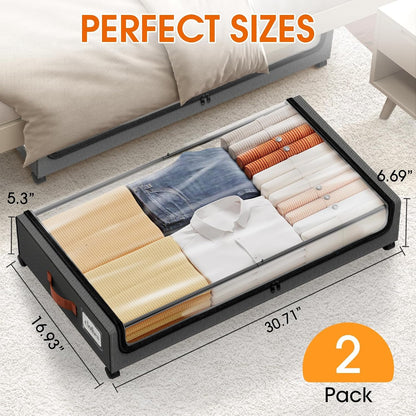 Under Bed Storage with Wheels 2Pack Storage Containers with Clear Window