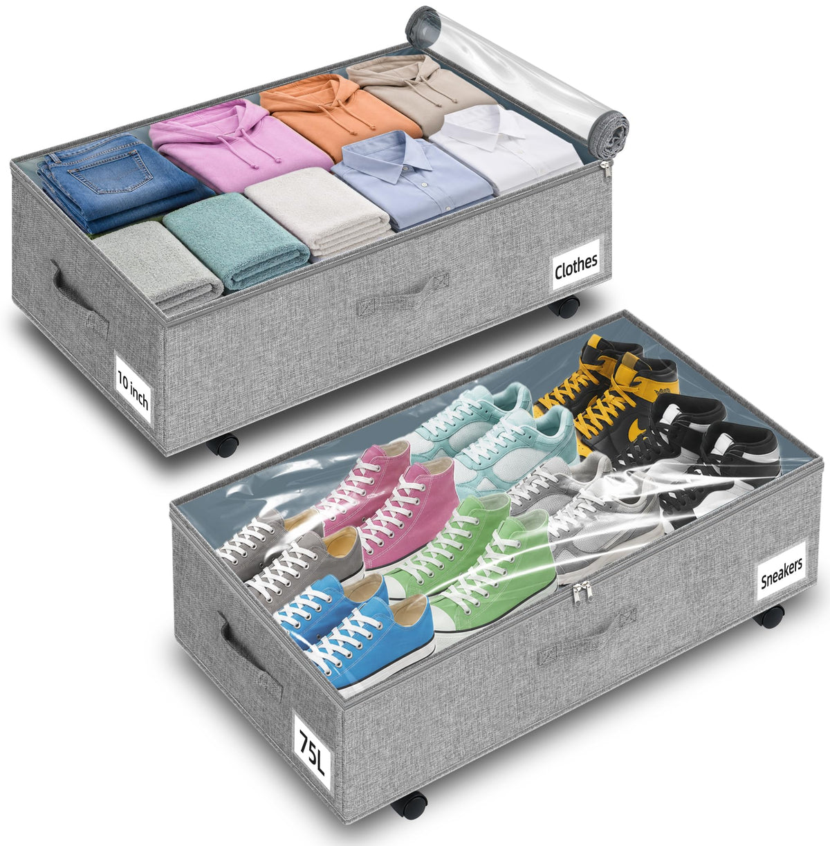 3-in Low Profile Under Bed Storage, No Structure, 2-Pack, Gray