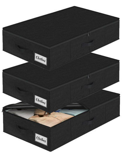 Under Bed Storage Container Bins 2 Pack, 4.5 Inch Slim Low Profile Underbed Clothes Storage Organizer for Dorm & Home, Use for Blanket and Toy Storage Box W/ Sturdy Bottom/Sides, Foldable Thick Fabric