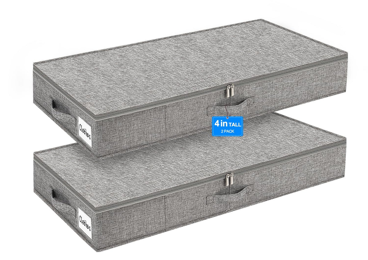 punemi 3 inch High Soft Low Profile Under Bed Storage Bins, 2 Pack, Grey