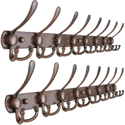 Dseap Coat Rack Wall Mounted - 5 Tri Hooks, Heavy Duty, Stainless Steel, Metal Coat Hook Rail for Coat Hat Towel Purse Robes Mudroom Bathroom Entryway (Black, 2 Packs)