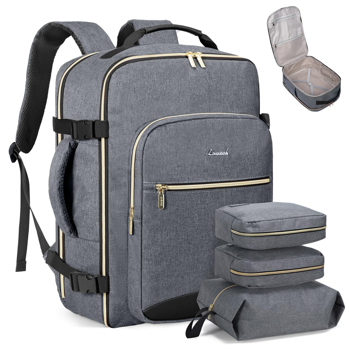 LOVEVOOK 40L Travel Backpack Flight Approved Carry on Backpack,3 Packing Cubes,Waterproof Personal Item Travel Bag,TSA Carry on Luggage Suitcase Travel Essentials,Gifts for Women & Men,fits 17" Laptop