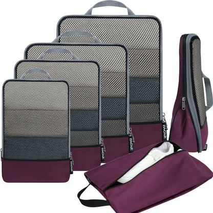 BAGAIL 4 Set/6 Set/8 Set Compression Packing Cubes Travel Accessories Expandable Packing Organizers (Half Mesh, 6-Black)