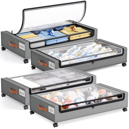 Yecaye Under Bed Storage with Wheels, 2Pack Under Bed Storage Containers, Underbed Shoe Storage Organizer, Rolling Under Bed Metal Drawers for Clothes, Blankets(30.71 x 16.93 x 6.69 in)