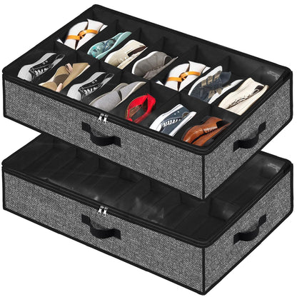 Under Bed Storage Organizer for Closet 2pc-24 Pairs Shoe Boxes