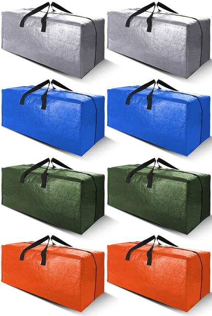 Cosy Family 8 Pack Heavy Duty Extra Large Moving Bags with Backpack Straps - Strong Handles & Zippers, Storage Totes For Space Saving, Fold Flat, Alternative to Moving Box (Set of 8, Blue)