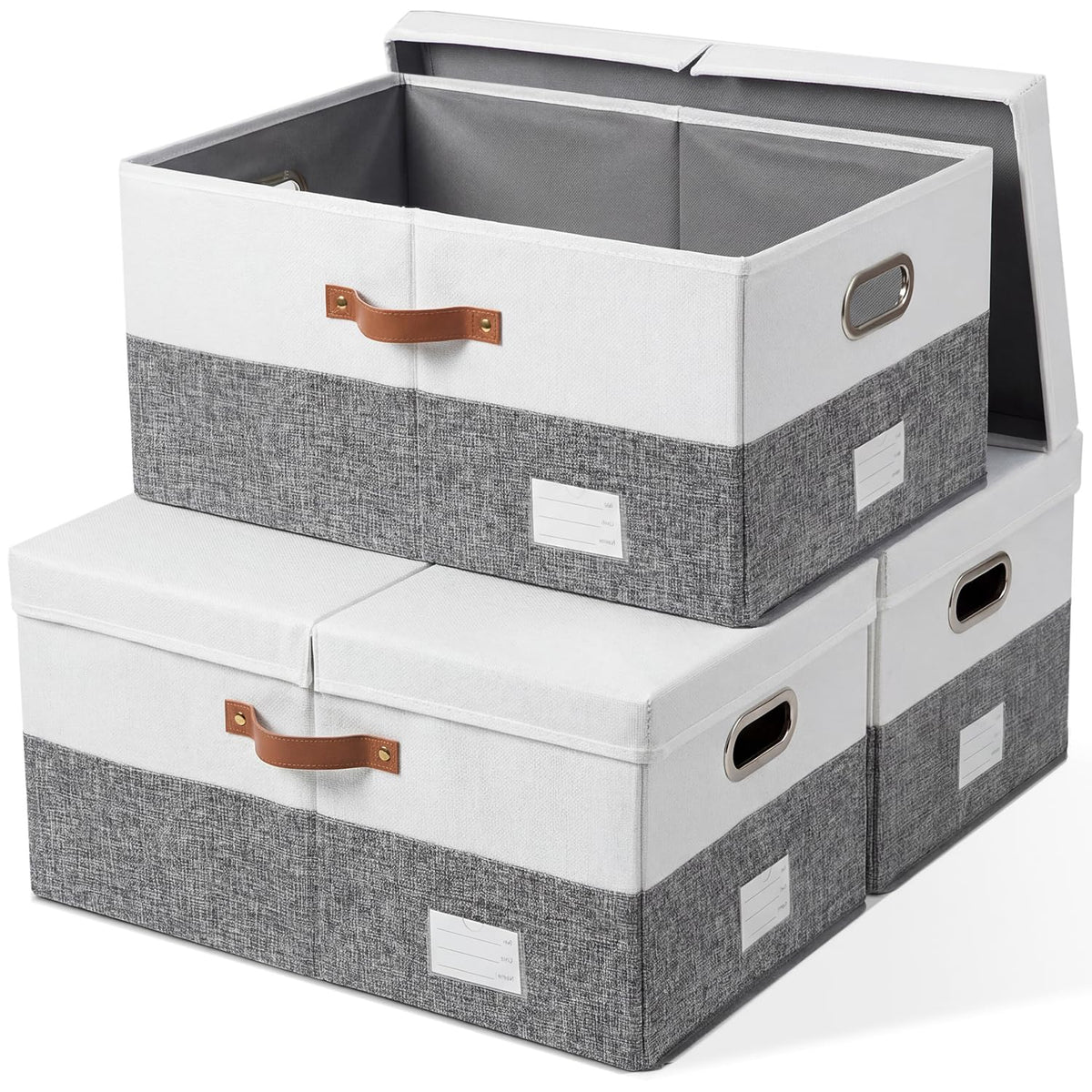 PRANDOM Large Collapsible Storage Bins with Lids [3-Pack] Linen/Cotton Blend Foldable Storage Boxes Organizer Containers Baskets Cube with Cover for Home Bedroom Closet Office Nursery(17.7x11.8x11.8)