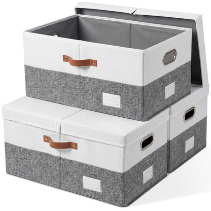 PRANDOM Large Collapsible Storage Bins with Lids [3-Pack] Linen/Cotton Blend Foldable Storage Boxes Organizer Containers Baskets Cube with Cover for Home Bedroom Closet Office Nursery(17.7x11.8x11.8)
