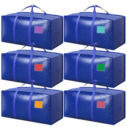 6 Pack Moving Bags Heavy Duty 210GSM with Full-Open Side Zipper, 93L 220lbs Waterproof Foldable Storage Totes for College Dorm Move-In, Moving Boxes Alternative & Home Organization, Blue