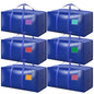 6 Pack Moving Bags Heavy Duty 210GSM with Full-Open Side Zipper, 93L 220lbs Waterproof Foldable Storage Totes for College Dorm Move-In, Moving Boxes Alternative & Home Organization, Blue