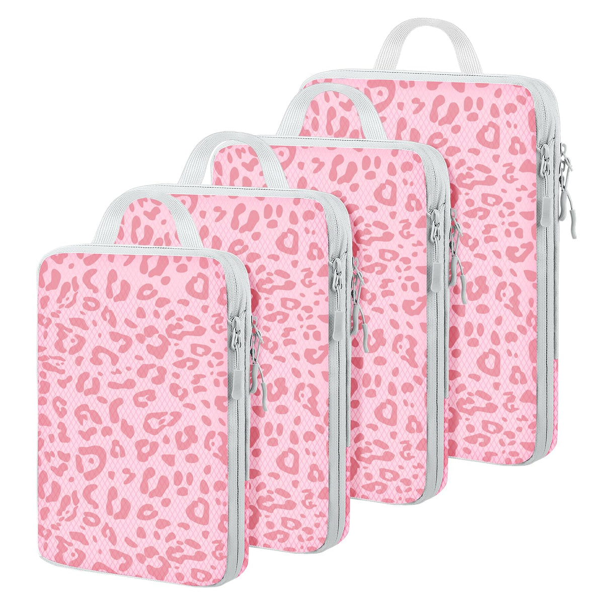 4 Set Compression Packing Cubes For Travel Bags Organizer For Luggage Suitcase Organizer, Compression Bags For Travel Accessories Luggage Storage Set (4 Pcs, Pink Leoparda)