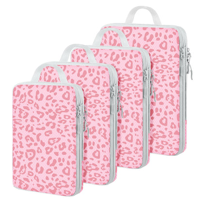 4 Set Compression Packing Cubes For Travel Bags Organizer For Luggage Suitcase Organizer, Compression Bags For Travel Accessories Luggage Storage Set (4 Pcs, Pink Leoparda)
