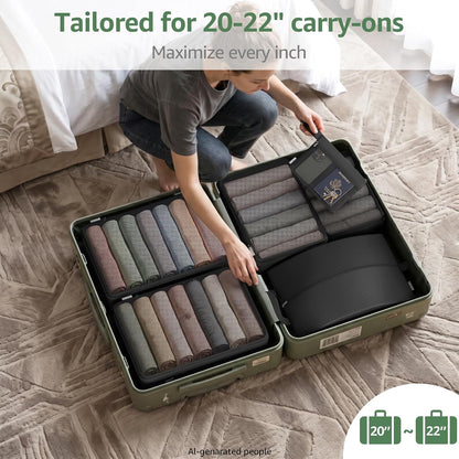 7 Set Compression Packing Cubes for Travel Essentials Luggage, Mesh Collapsible Packing Cubes for 20-22 inch Carry on Suitcase, Expandable Travel Packing Organizers with Shoe Laundry Bag(Black）