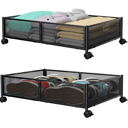 PHINOX Under Bed Storage Container with wheels,Patterned,Metal,2 Pack,Black