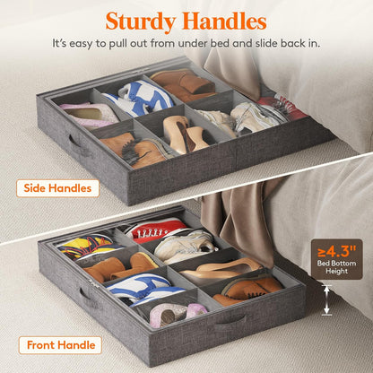 Lifewit 4.3 Inches Under Bed Shoe Storage Organizer Fits 8 Pair Sneakers,