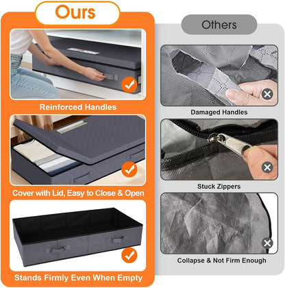 StoreHappily Under Bed Storage Containers with Lids, 2 Pack Foldable Grey