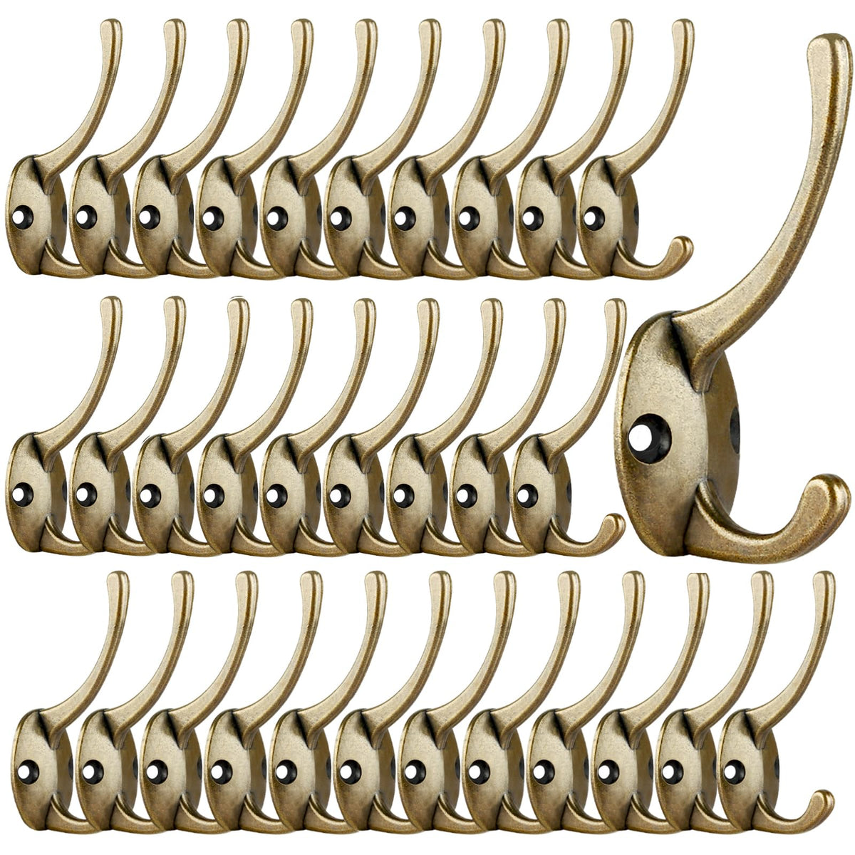 IBosins 32 Pack Black Double Coat Hooks Wall Mounted with 64 Screws