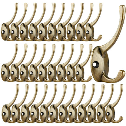 IBosins 32 Pack Black Double Coat Hooks Wall Mounted with 64 Screws