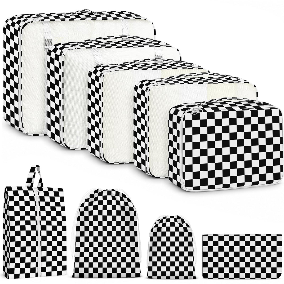 9 Set Packing Cubes for Travel Essentials - Lightweight Carry-On Luggage Organizer Bags with Shoe, Clothes & Laundry Bags for Airplane, Family & Business Travel, Leopard print