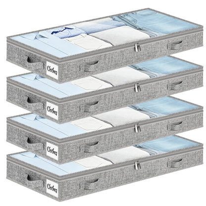 Under Bed Storage Container Bins 2 Pack, 4.5 Inch Slim Low Profile Underbed Clothes Storage Organizer for Dorm & Home, Use for Blanket and Toy Storage Box W/ Sturdy Bottom/Sides, Foldable Thick Fabric