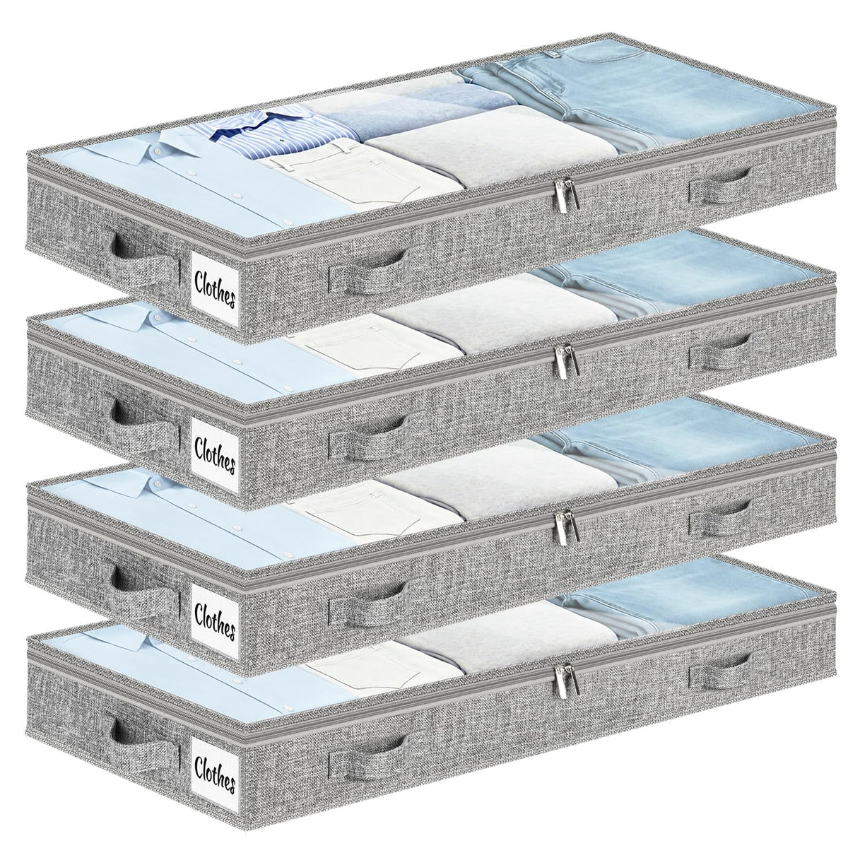 Under Bed Storage Container Bins 2 Pack, 4 Inch Thin Low Profile Underbed Clothes Storage Organizer for Dorm & Home, Use for Blanket and Toy Storage Box W/ Sturdy Bottom/Sides, Foldable Thick Fabric