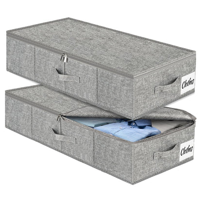 Under Bed Storage Container Bins 2 Pack, 4.5 Inch Slim Low Profile Underbed Clothes Storage Organizer for Dorm & Home, Use for Blanket and Toy Storage Box W/ Sturdy Bottom/Sides, Foldable Thick Fabric