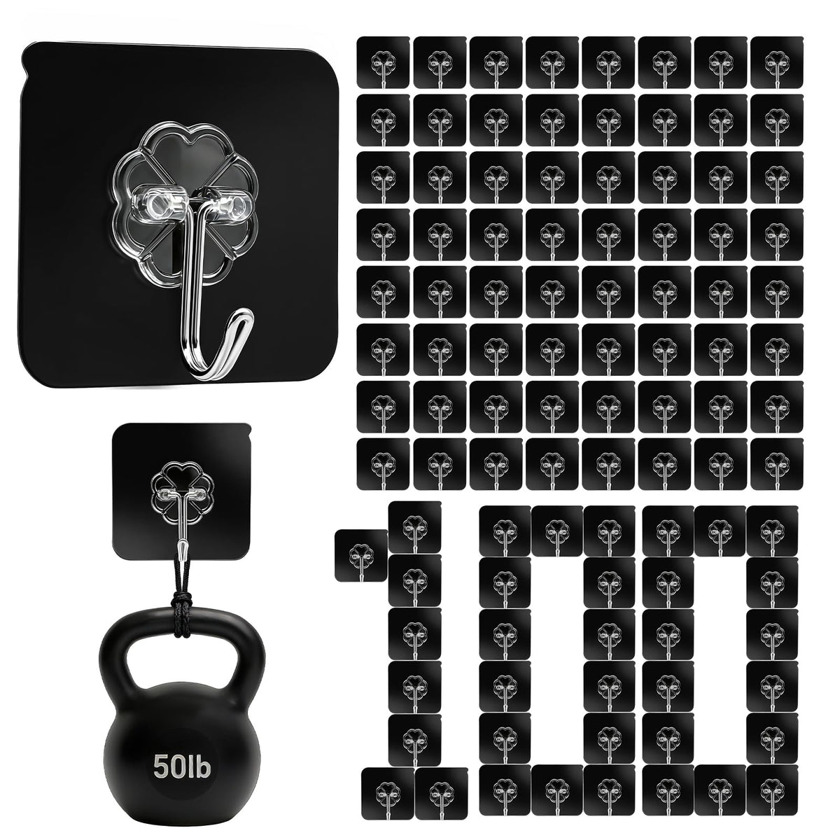 DDMY Adhesive Wall Hooks Heavy Duty 50LB Clear Hook 24 Pack for Hanging