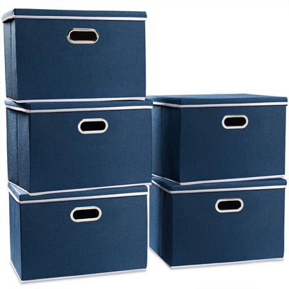 PRANDOM Large Collapsible Storage Bins with Lids [3-Pack] Linen/Cotton Blend Foldable Storage Boxes Organizer Containers Baskets Cube with Cover for Home Bedroom Closet Office Nursery(17.7x11.8x11.8)