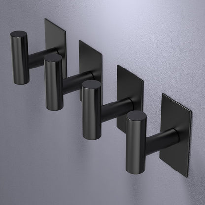 VAEHOLD Wall Towel Hooks, Heavy Duty Sticky Holder Waterproof Towel Hooks for Hanging Coat, Clothes, Closet Hook Wall Mount for Kitchen (Black, 2 Pack)