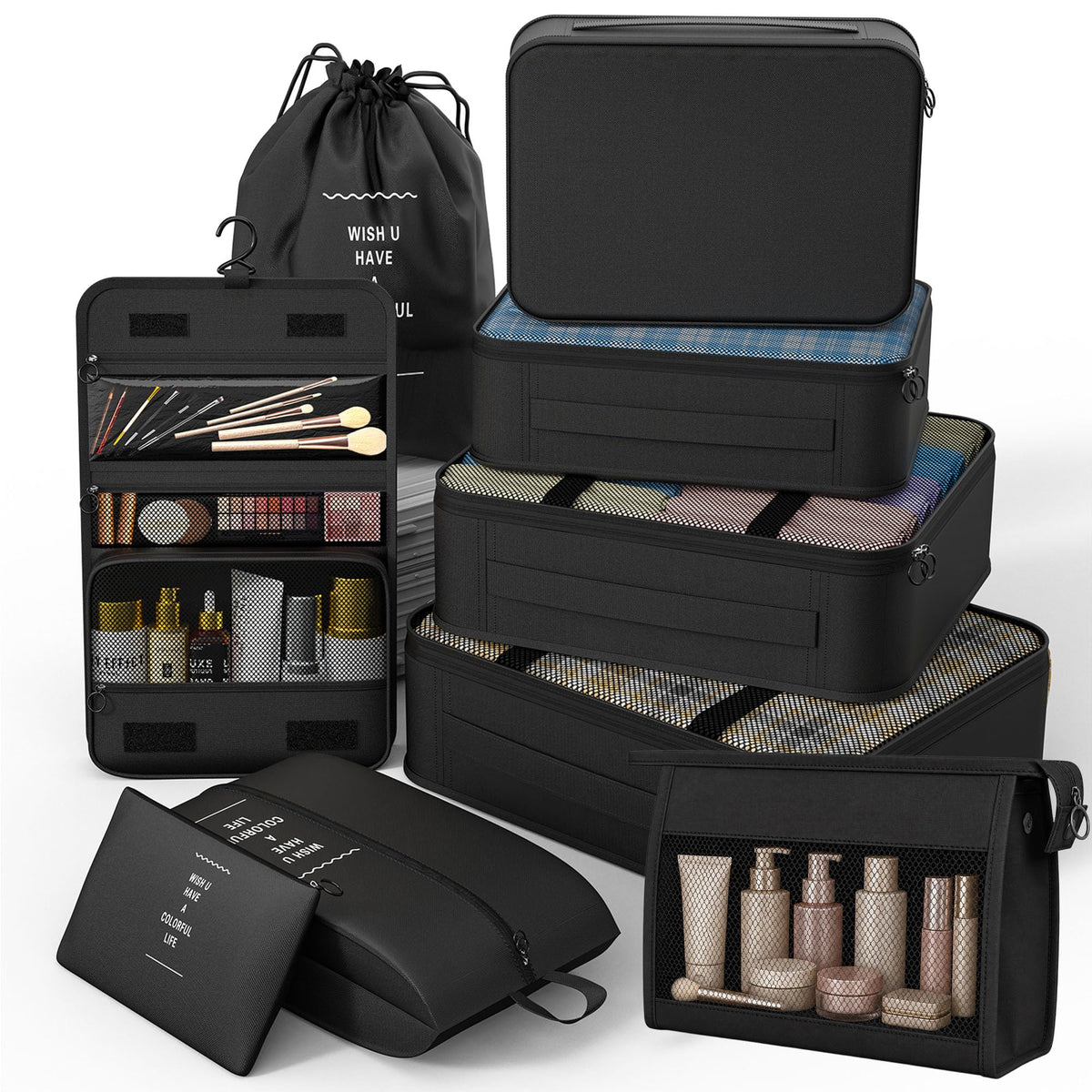 8 Set Packing Cubes for Travel, Suitcase Organizer Bags for Luggage (Cream)