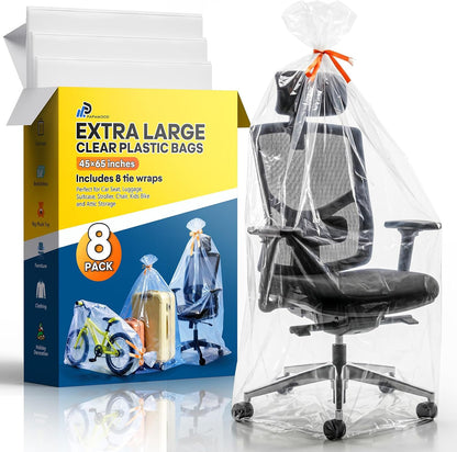 45x65 Inch Extra Large Clear Plastic Storage Bag for Luggage Cover, 8 Pack