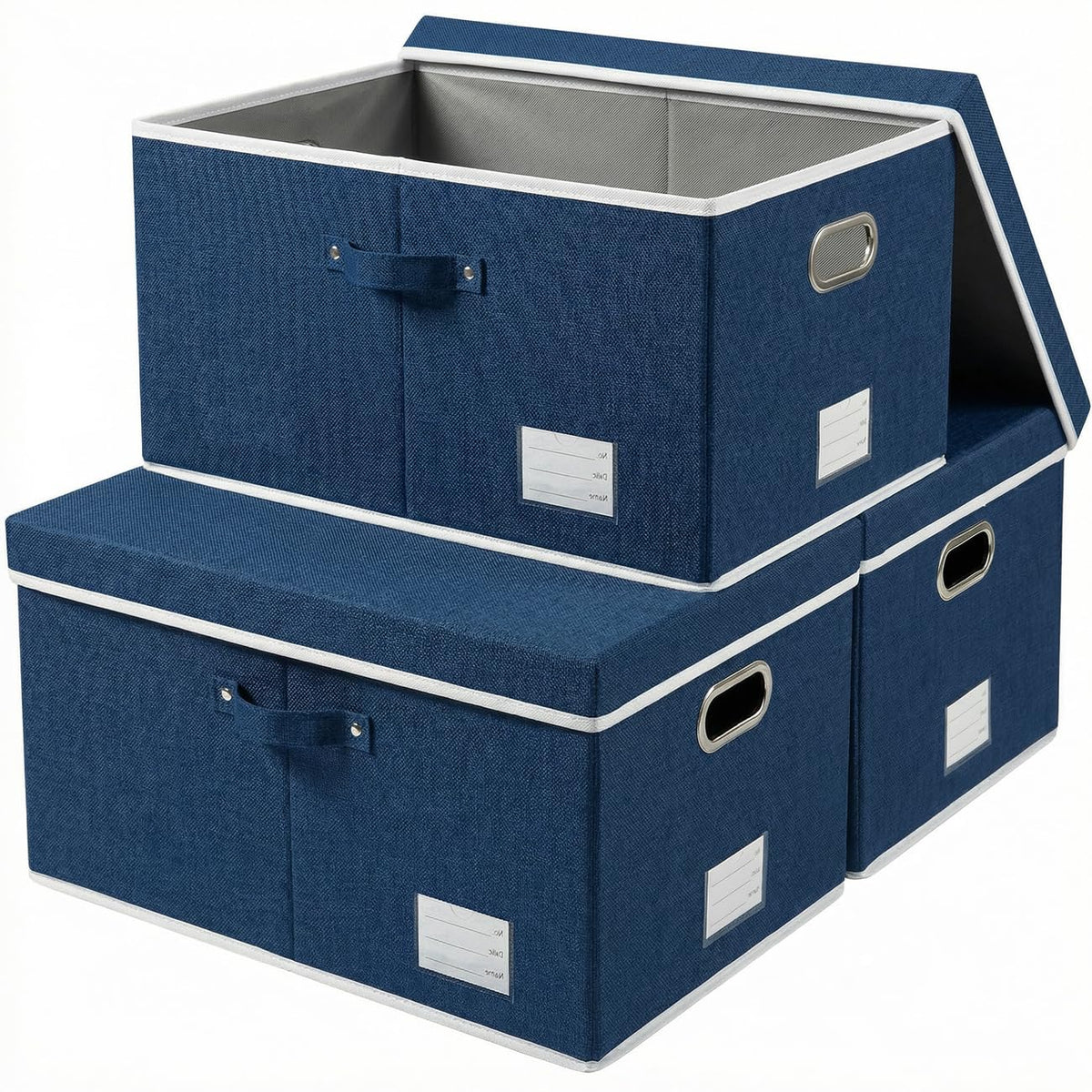 PRANDOM Large Collapsible Storage Bins with Lids [3-Pack] Linen/Cotton Blend Foldable Storage Boxes Organizer Containers Baskets Cube with Cover for Home Bedroom Closet Office Nursery(17.7x11.8x11.8)