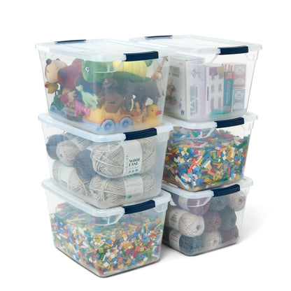 Rubbermaid Cleverstore 42 Quart Stackable Plastic Storage Container Organizer Bin with Latching Lids for Garage, Closet, and Classroom, Clear, 4 Pack
