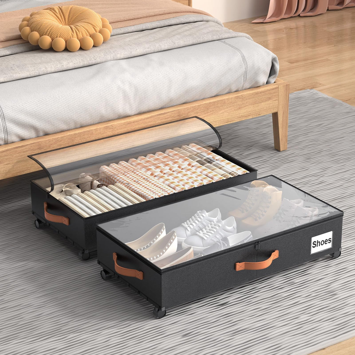 Under Bed Storage Containers with Wheels Large Underbed Shoes Blankets Clothes Toy Storage Drawers for College Dorms Bedrooms Nursery Rooms Organization (Grey 2 Pack, 7.5in height(36"x16.6"x7.48"))