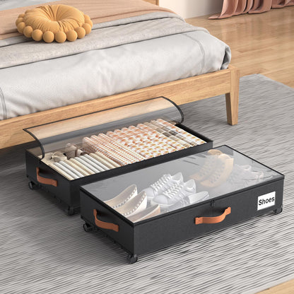 Under Bed Storage Containers with Wheels Large Underbed Shoes Blankets Clothes Toy Storage Drawers for College Dorms Bedrooms Nursery Rooms Organization (Grey 2 Pack, 7.5in height(36"x16.6"x7.48"))
