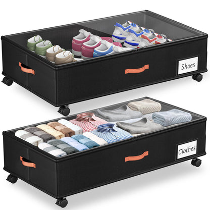 Ashwanth Under Bed Storage with Wheels, 2-Pack, XXL Large, Black